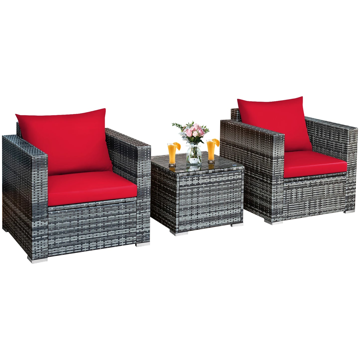 HOMASIS 3-Piece Patio Rattan Bistro Set With Cushioned Seating