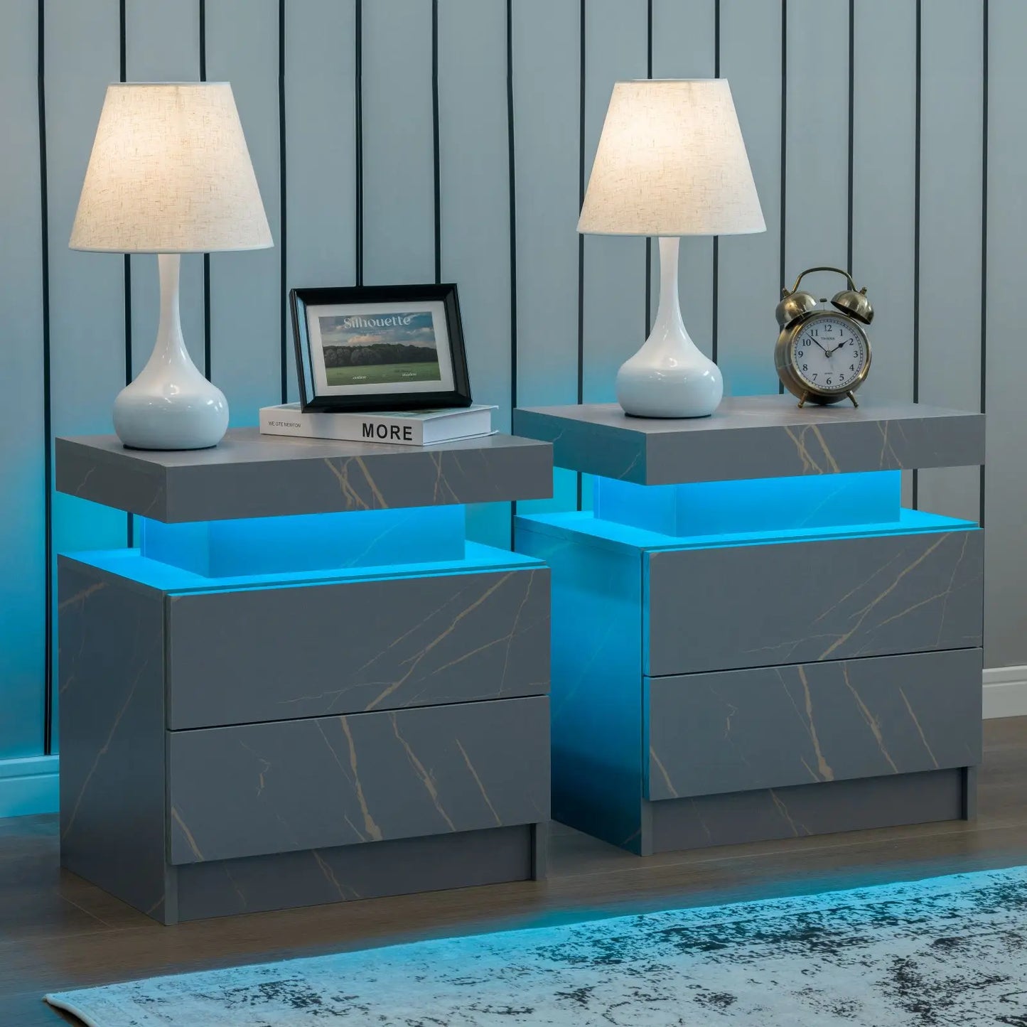 Cubehom LED Nightstands Set Of 2 With Drawers Bedside Tables