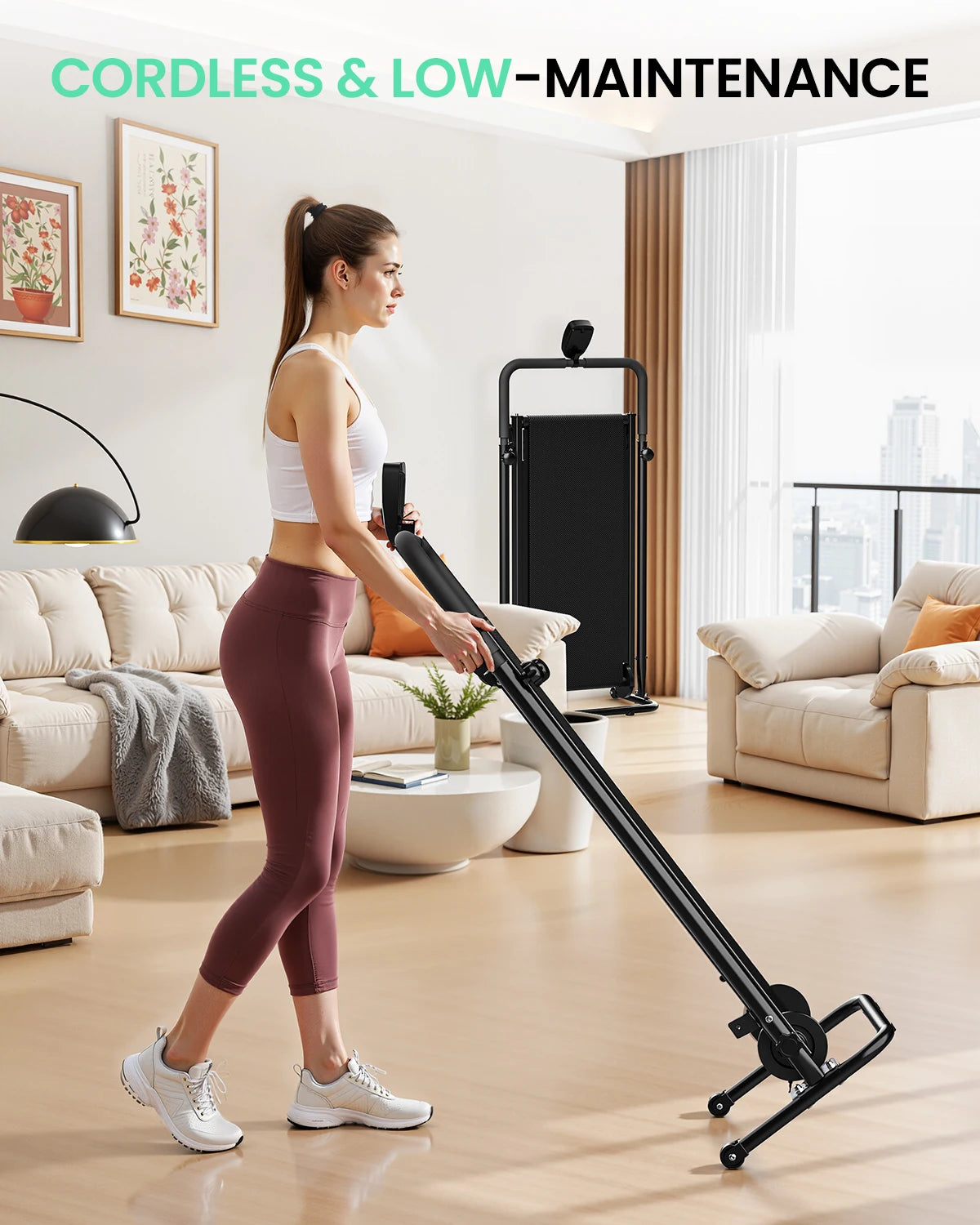 AKLUER Motorless Treadmill With Dual Flywheel And LCD Monitor