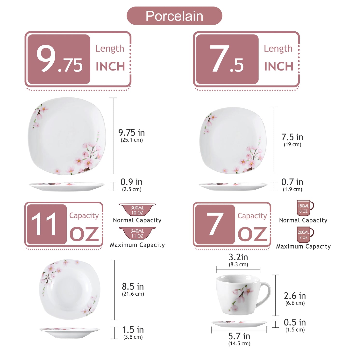 Malacasa Annie Porcelain Dinnerware Set Floral Service for 6