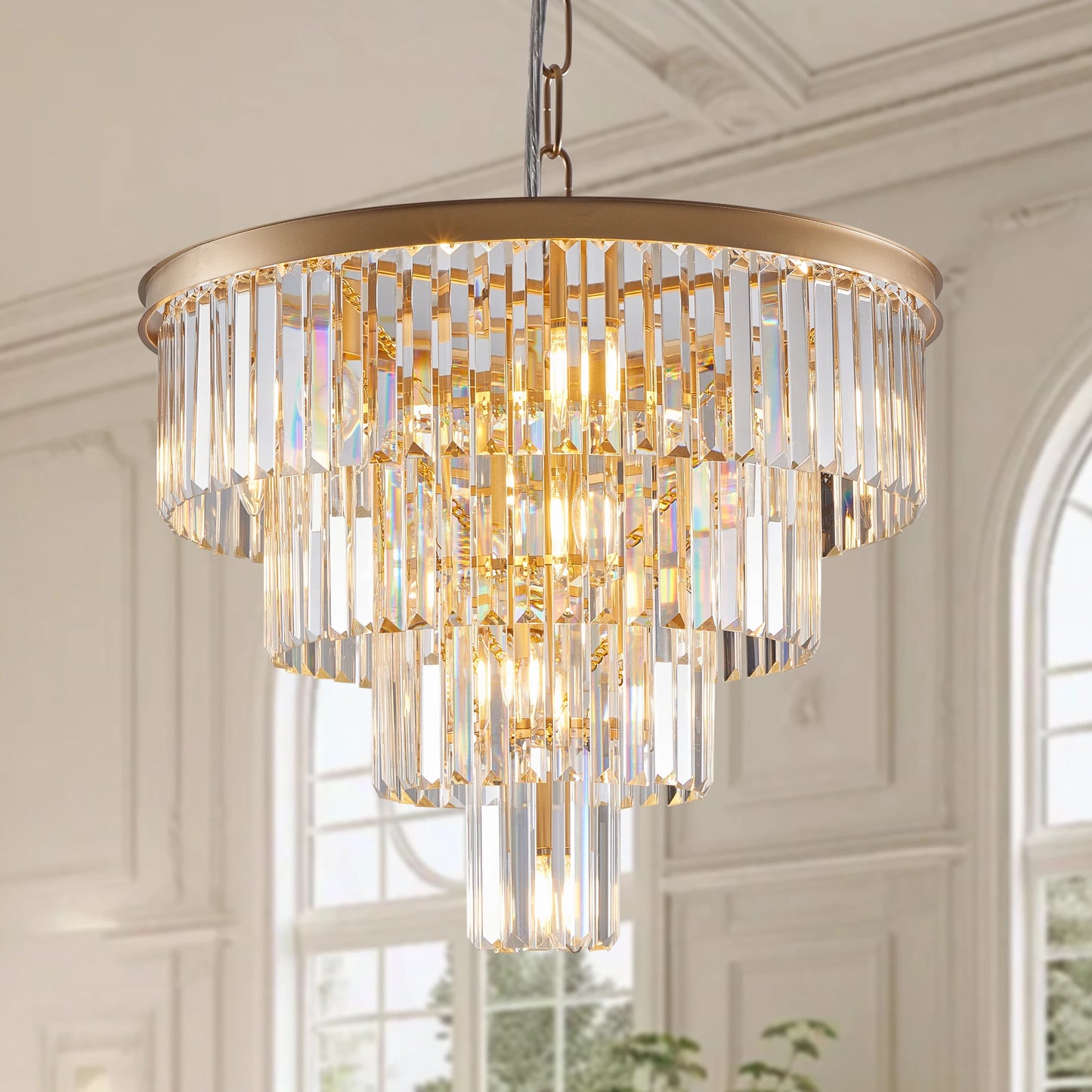 Longree Three Fourth Tier Crystal Chandelier Ceiling Light Elegant