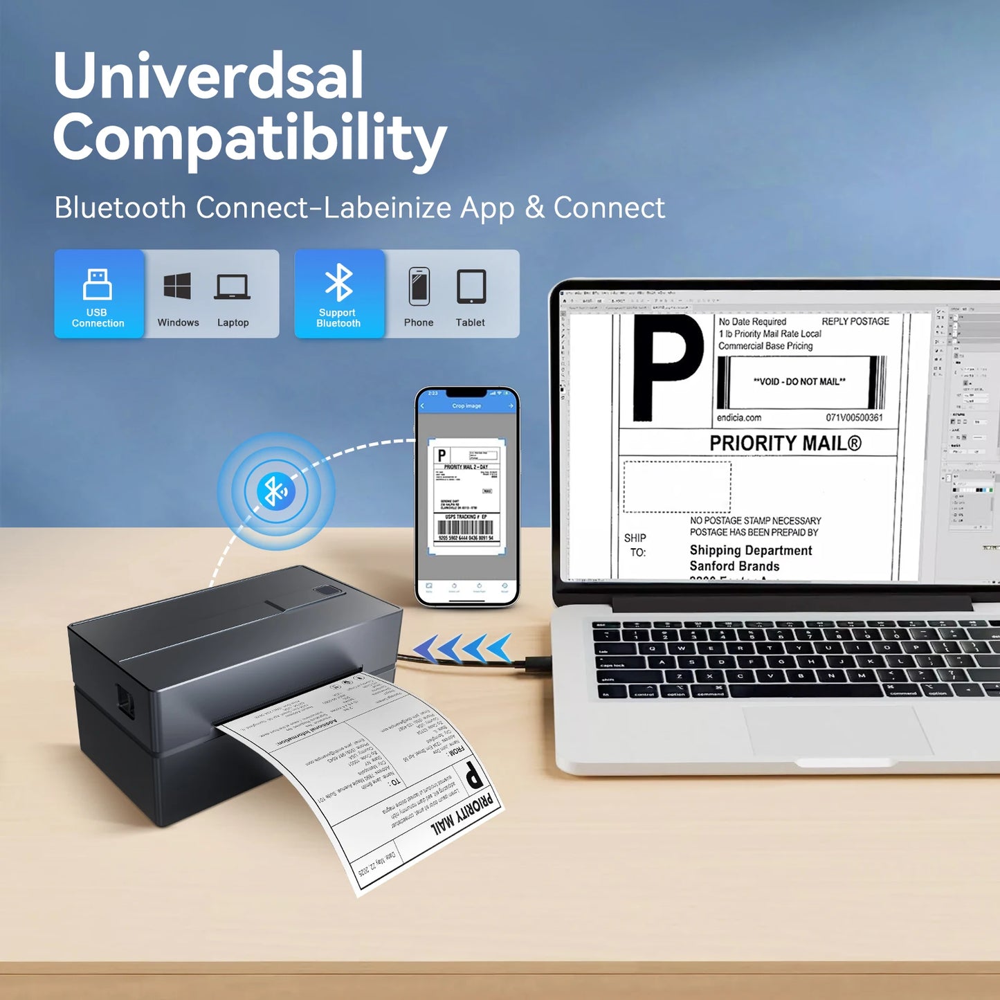 TakeYou Portable Thermal Label Printer 203DPI Bluetooth USB High Speed