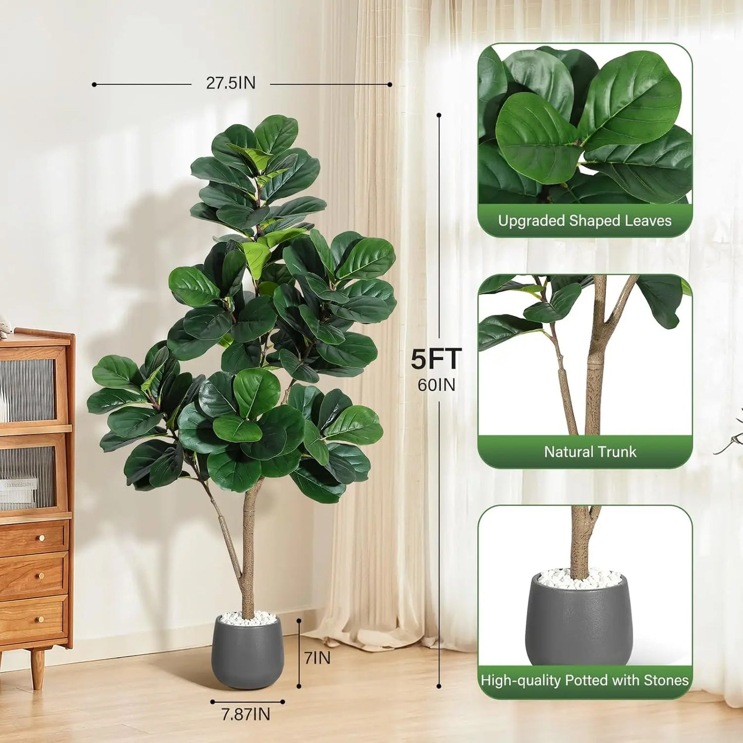 HiMISS Fiddle Leaf Fig Tree Artificial Lifelike In Planter