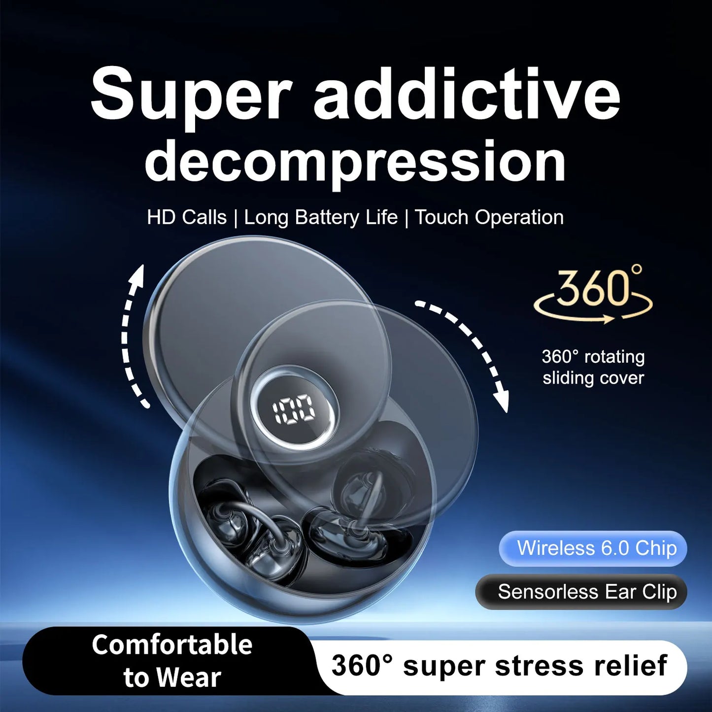 Shuke Open Ear Clip Wireless Earbuds With Active Noise Cancellation