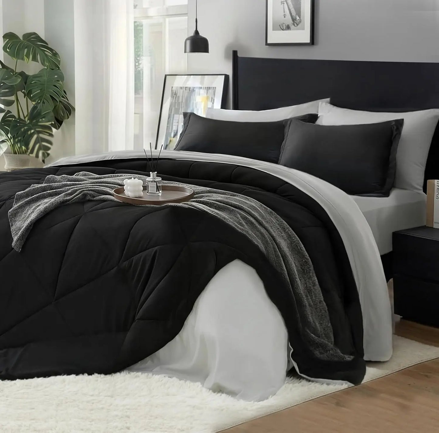 Queen Comforter Set Bed In A Bag Microfiber Reversible Bedding