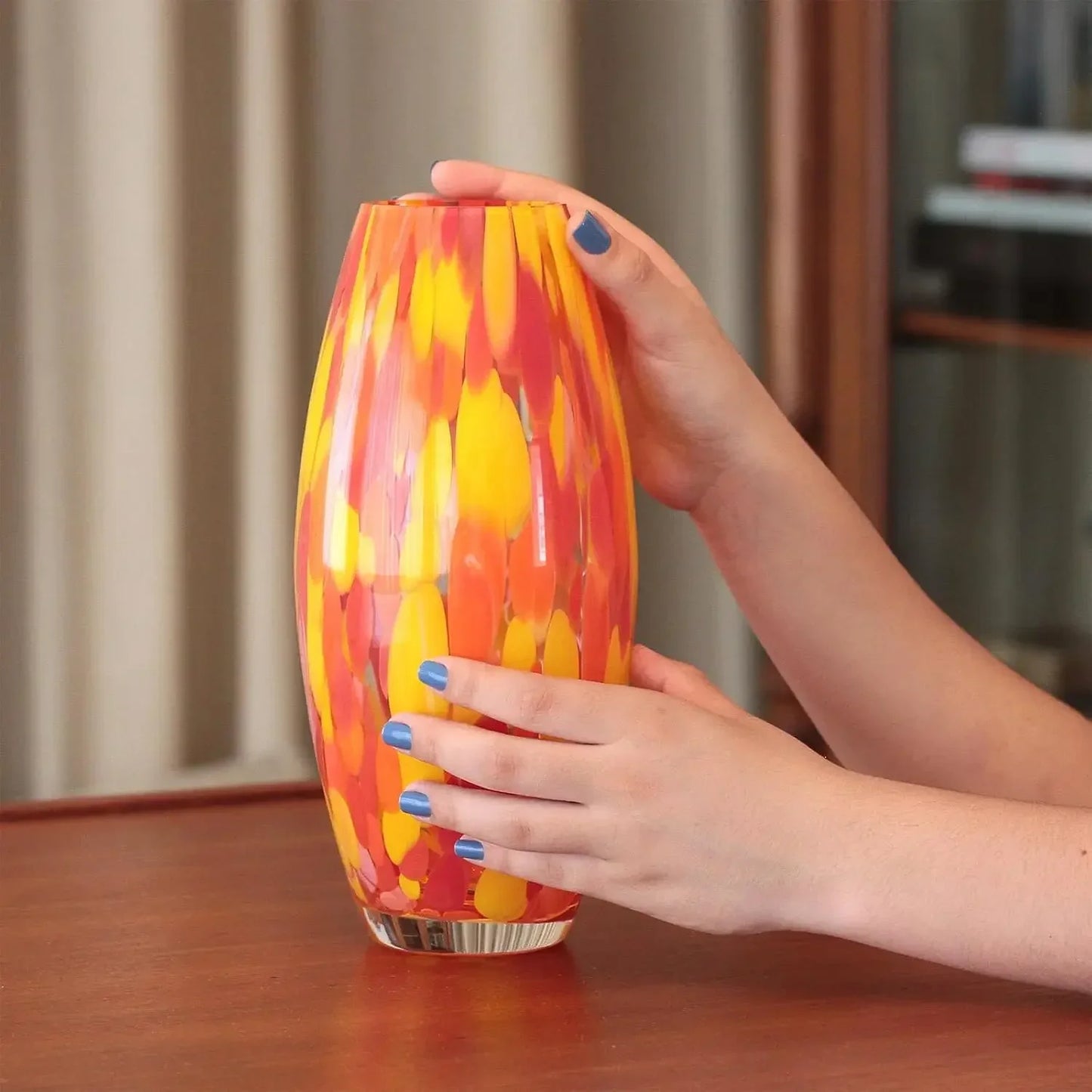 Hand Blown Confetti Art Glass Vase Murano Style Oliva G