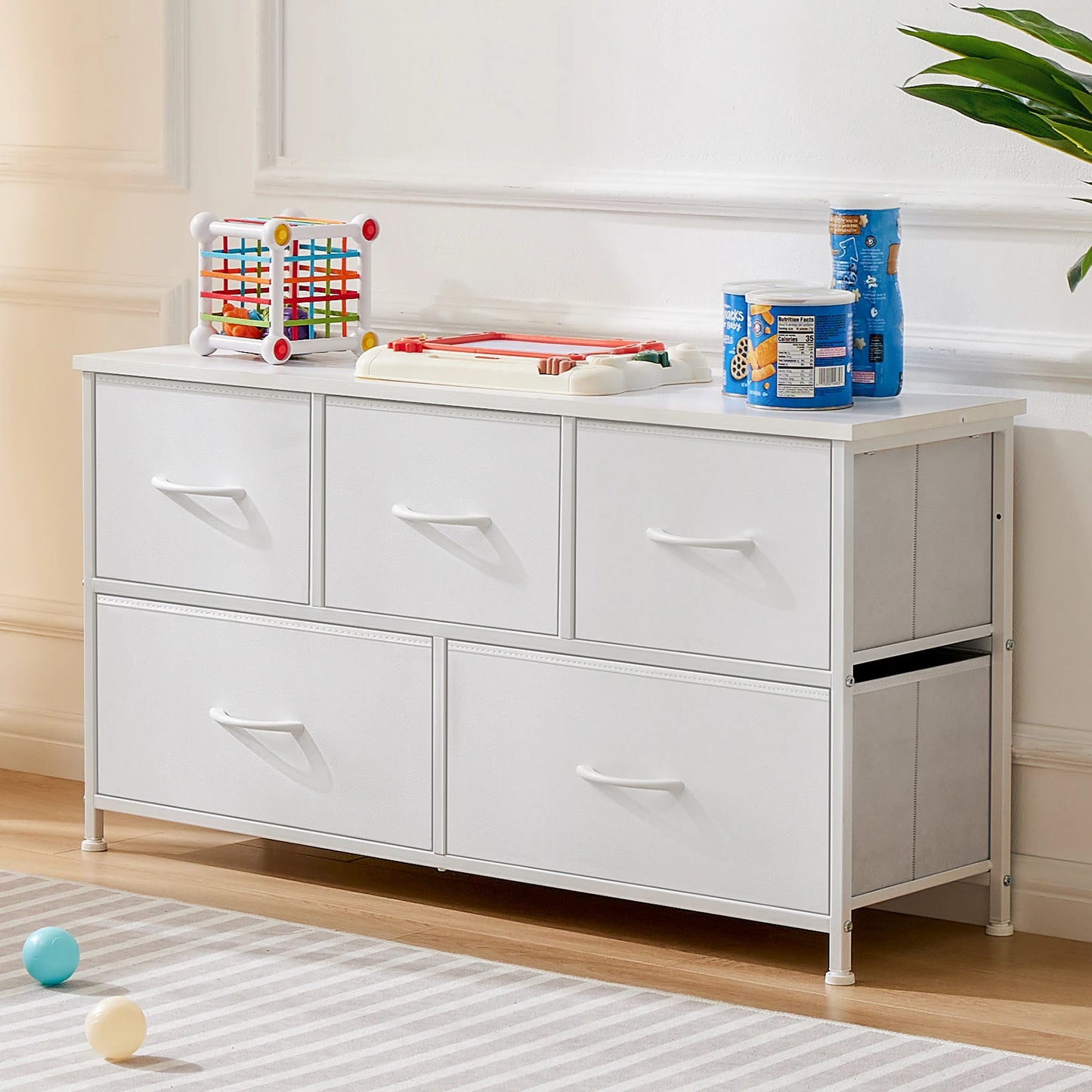 JHK Living Room Display Cabinet With Fabric Drawers Steel Frame