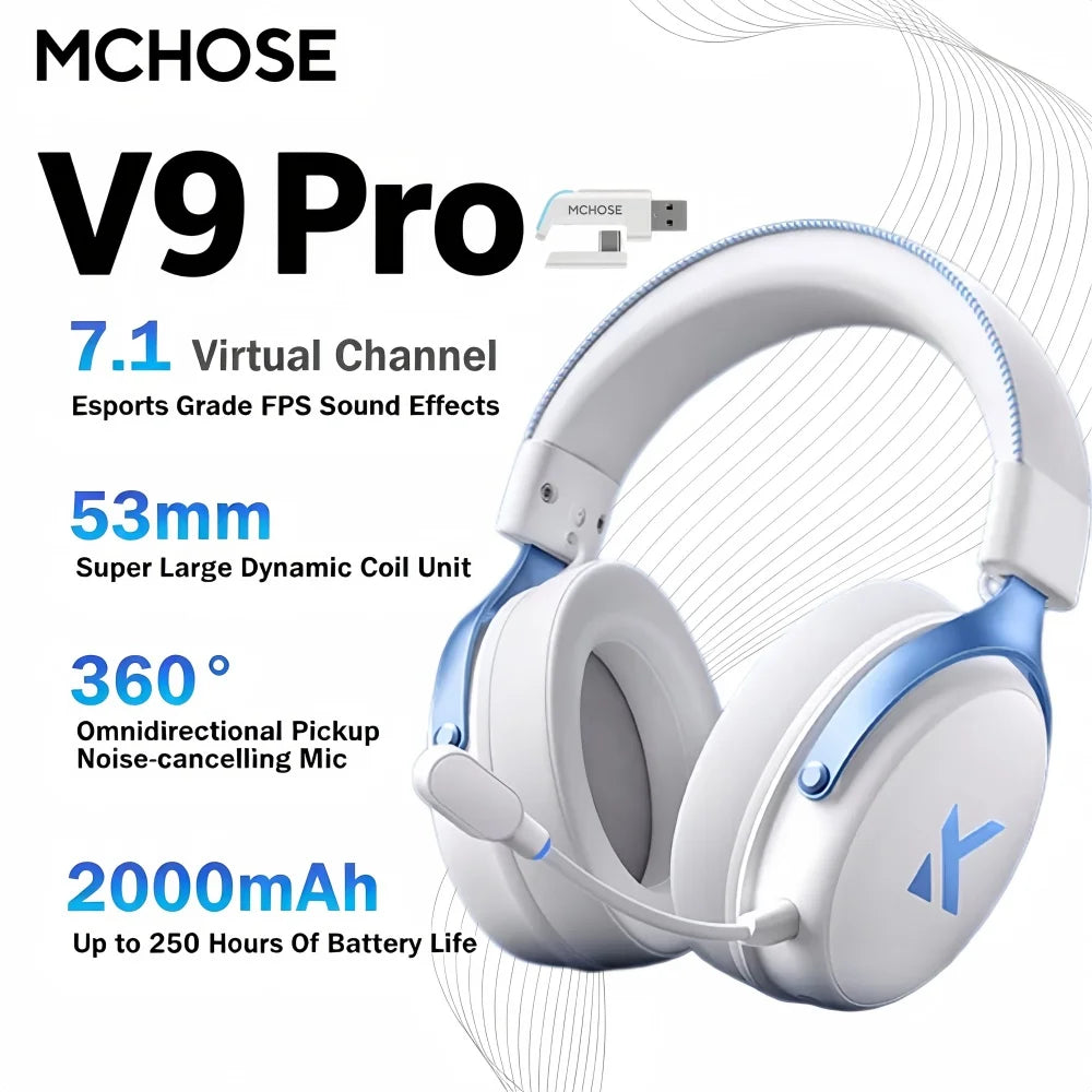 MCHOSE V9 Pro Wireless Headset With 7.1 Surround Sound Microphone