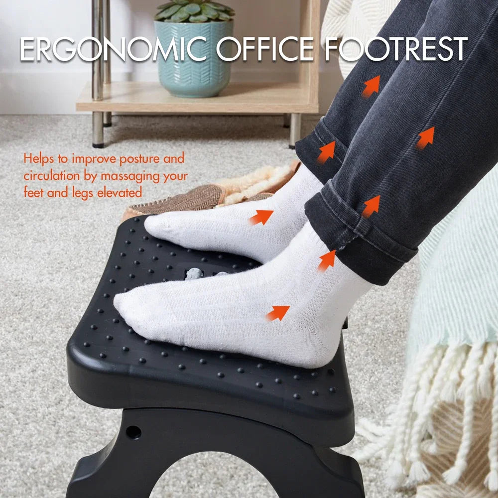 Ergonomic Under Desk Footrest With Massage Rollers For Office And Home
