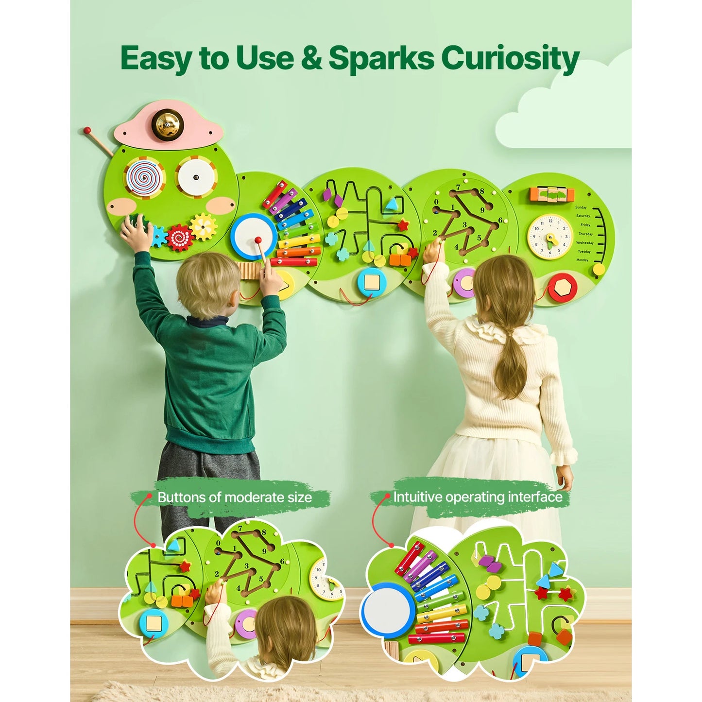 SucceBuy Caterpillar Children Wall Busy Board Montessori Sensory Center