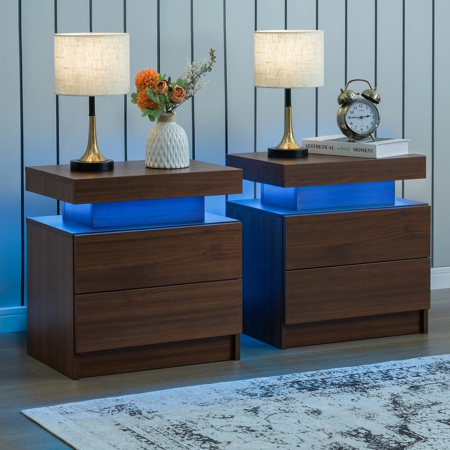 Cubehom LED Nightstands Set Of 2 With Drawers Bedside Tables