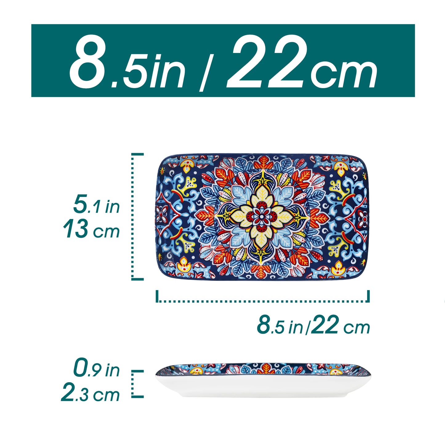 MALACASA Rectangular Porcelain Serving Plates Set Bohemian Floral