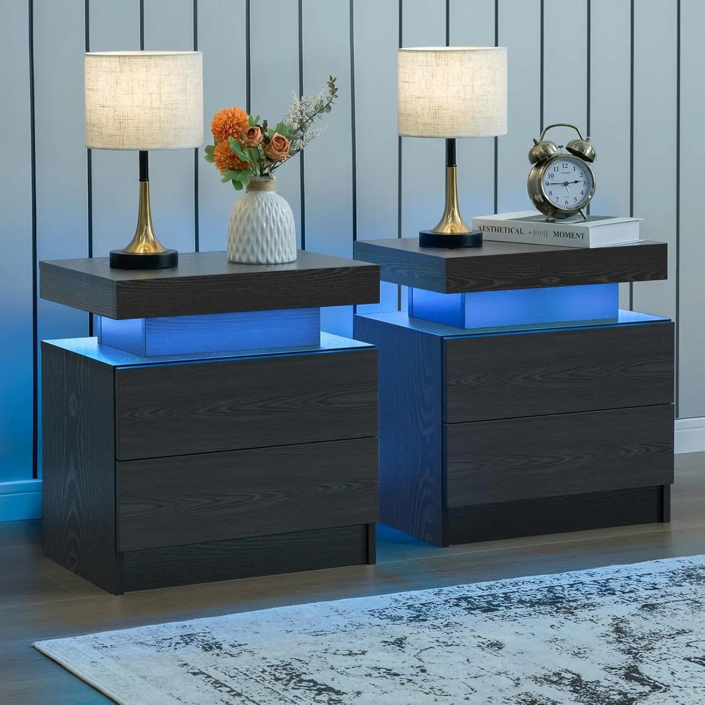 Cubehom LED Nightstands Set Of 2 With Drawers Bedside Tables