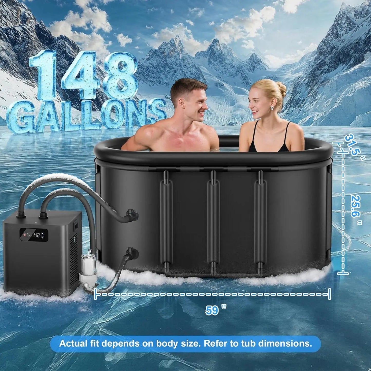 Ice Bath Chiller Cold Plunge Tub Kit 1.3 HP With External Filter Pump