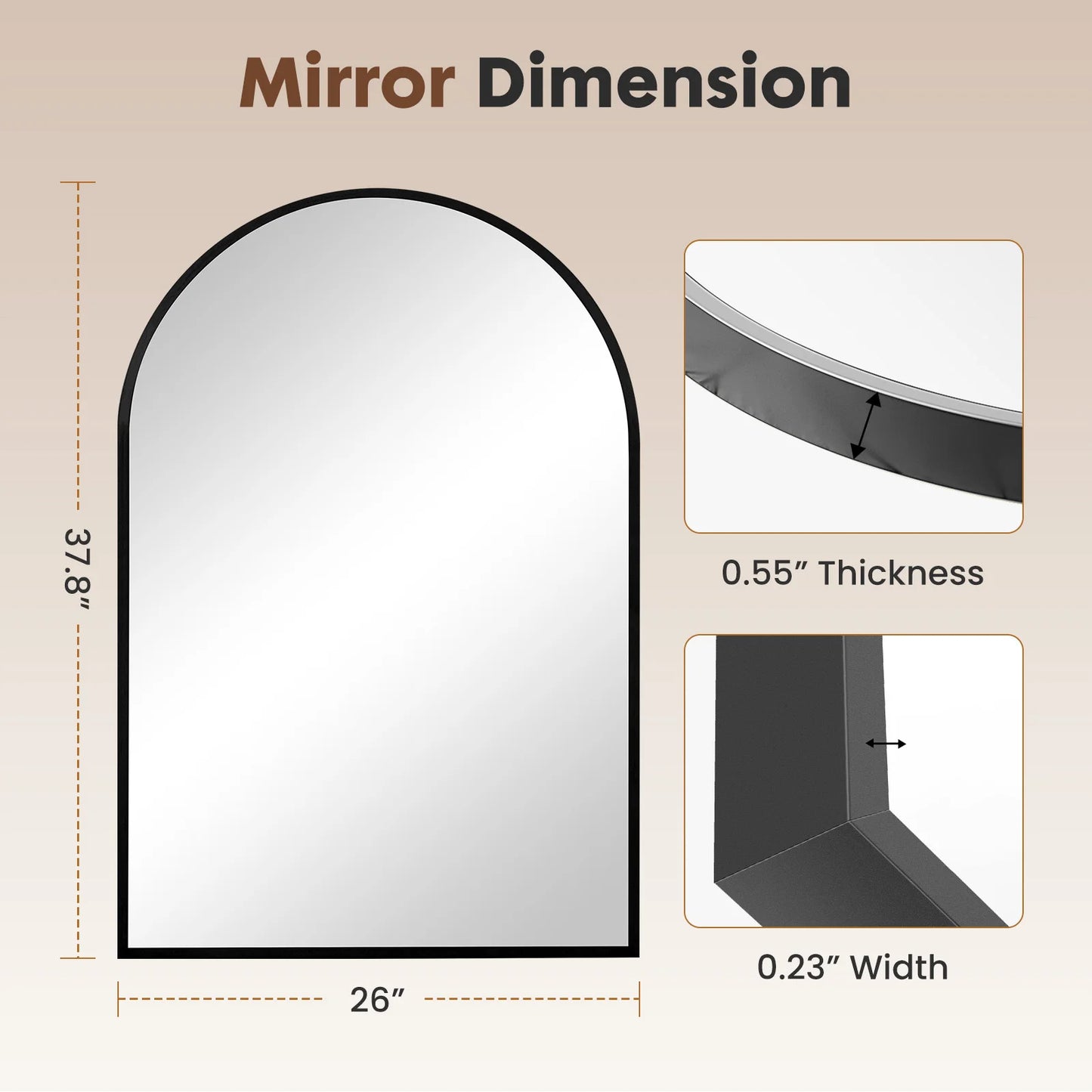 JHK Arched Metal Framed Mirror For Wall Bathroom Bedroom Entryway