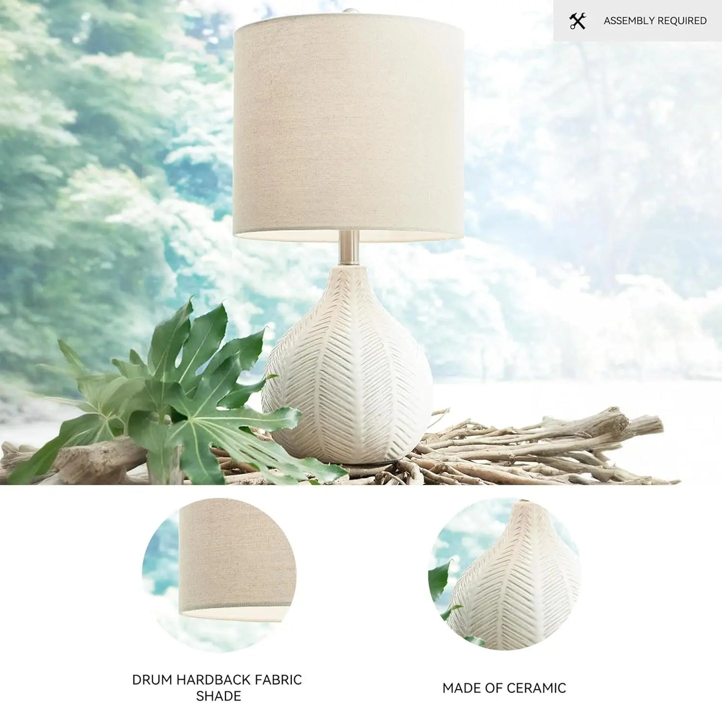 Ceramic Table Lamp With Herringbone Pattern And Drum Shade