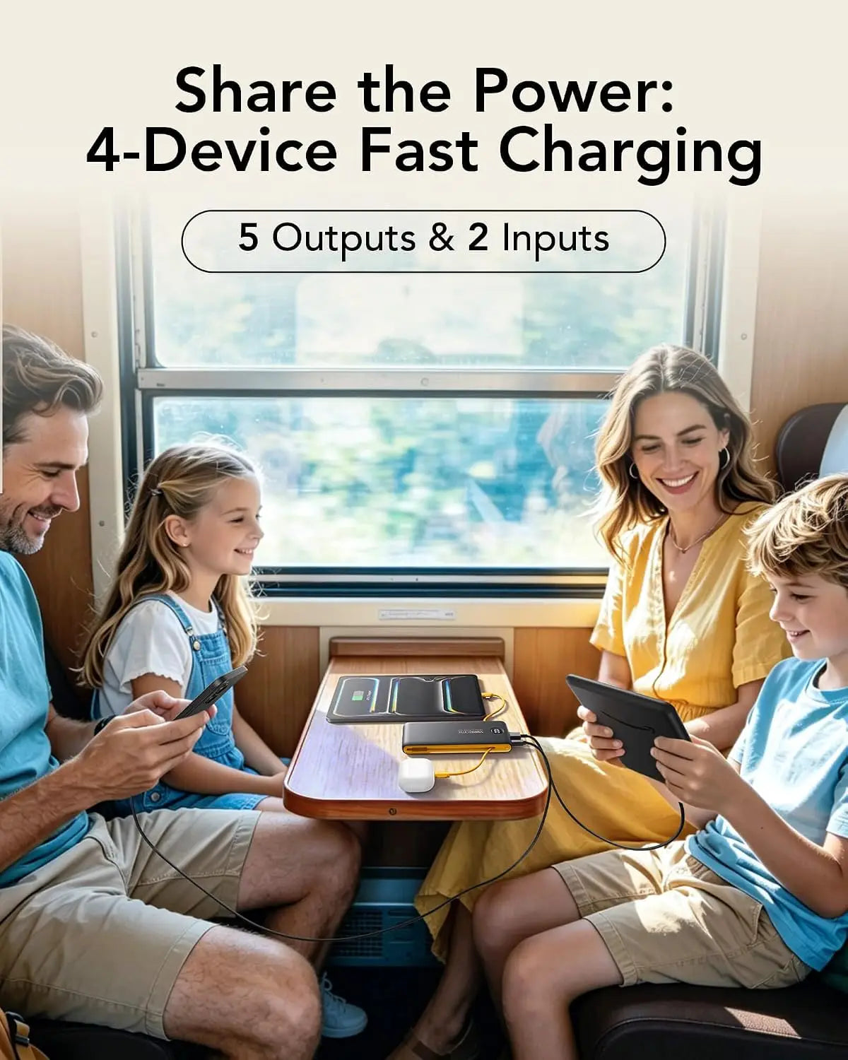 Portable 10000mAh Power Bank With Built In Cables Fast Charge