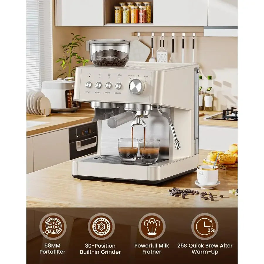 XMSJ 20 Bar Espresso Machine With AntiClog Grinder And Frother