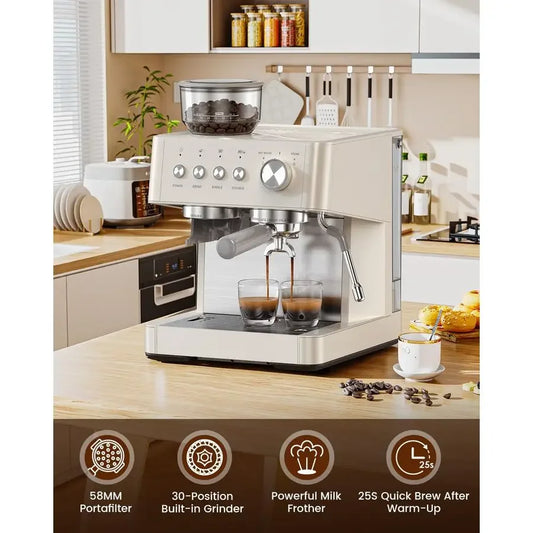 XMSJ 20 Bar Espresso Machine With AntiClog Grinder And Frother