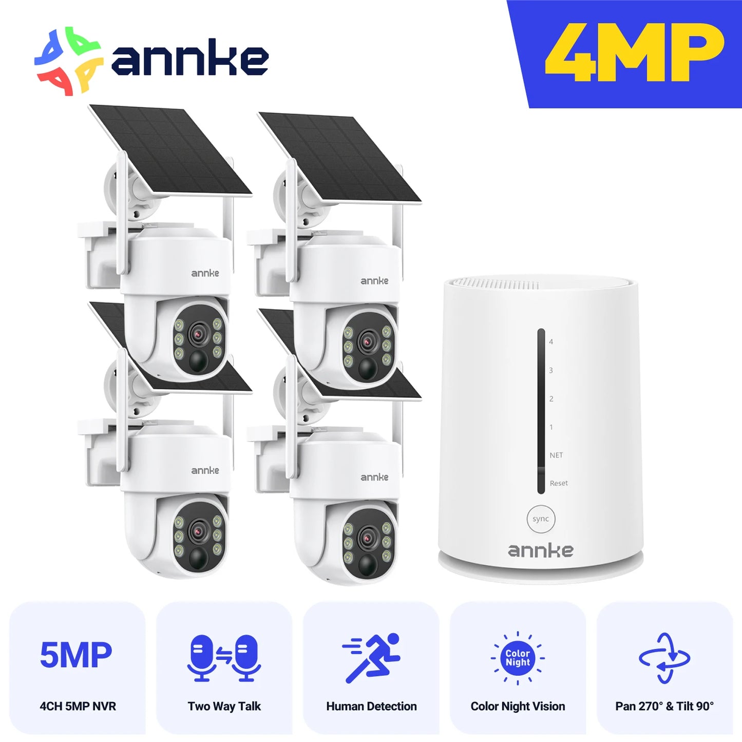 ANNKE 4MP Solar Wireless Security Cameras With 4CH NVR