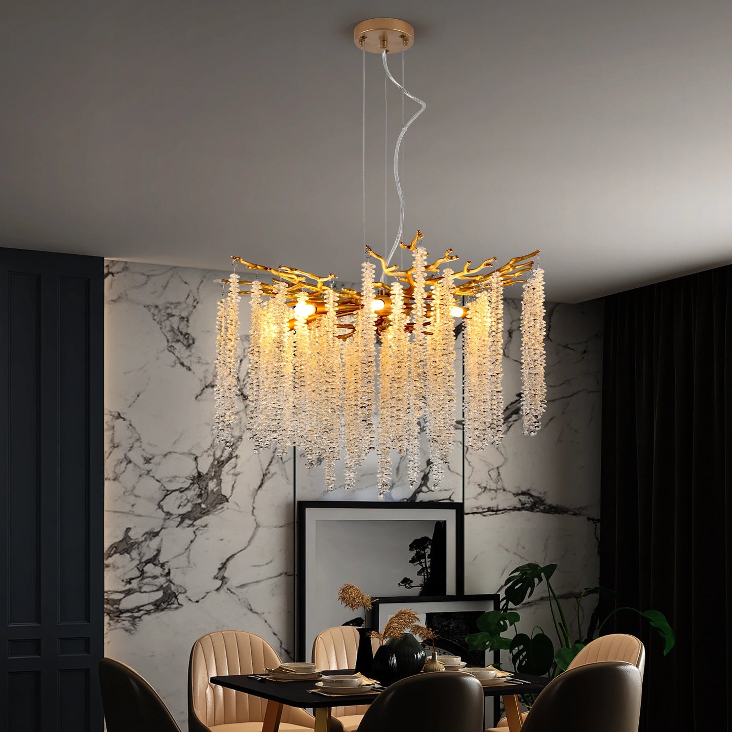 Longree Modern Pendant Light With Cascading Crystal Strands