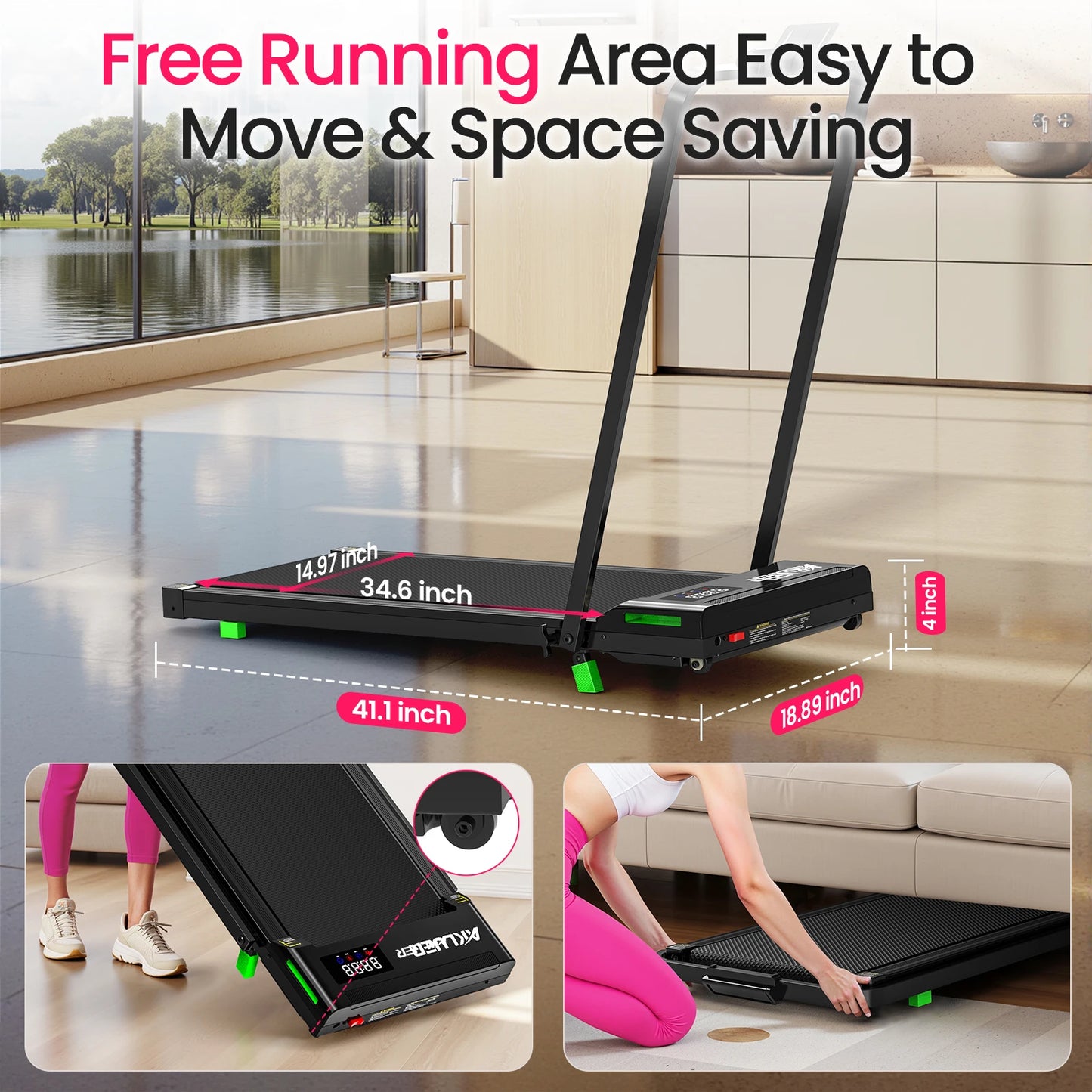 Akluer Walking Pad Treadmill Portable Under Desk 2.5HP Remote Control