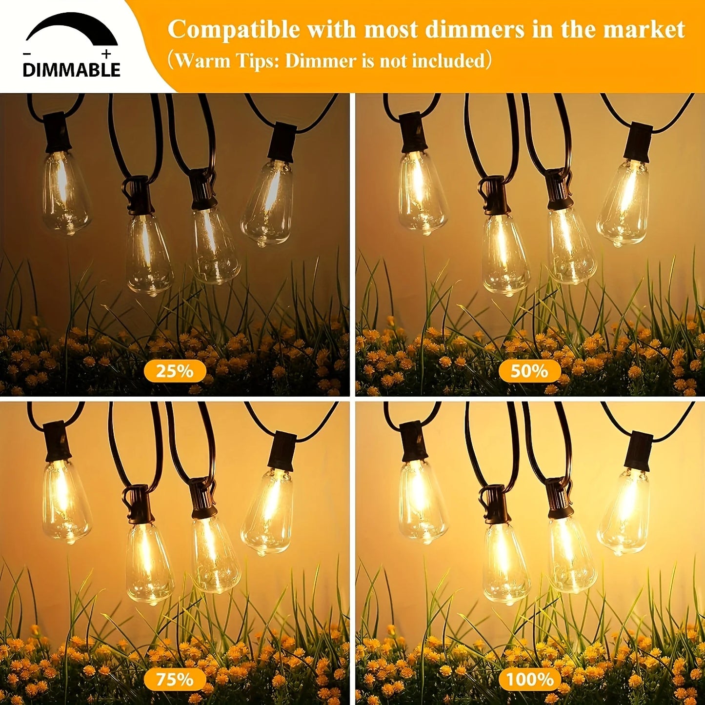 Bhony LED Outdoor String Lights ST38 Waterproof Patio Balcony 2700K
