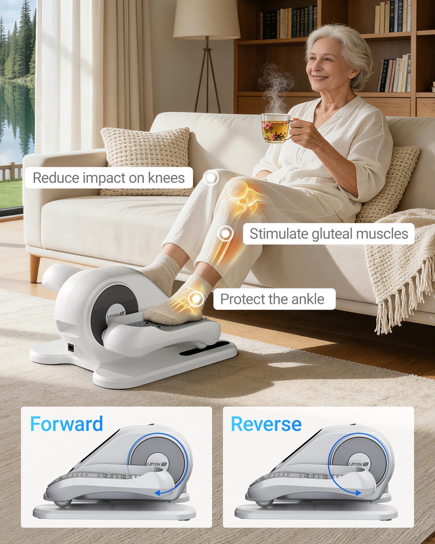 UMAY Compact Under Desk Elliptical Machine 12 Speed