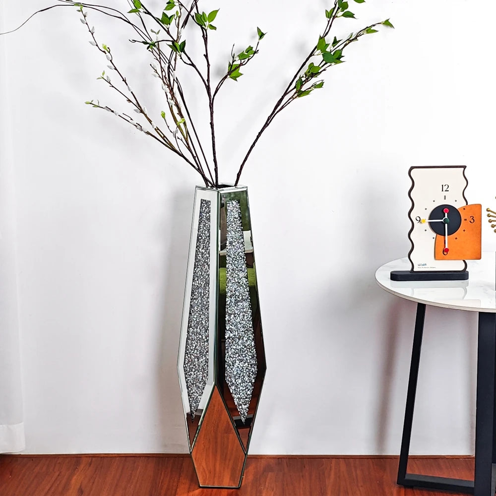 Crushed Diamond Mirrored Flower Vase Floor Standing