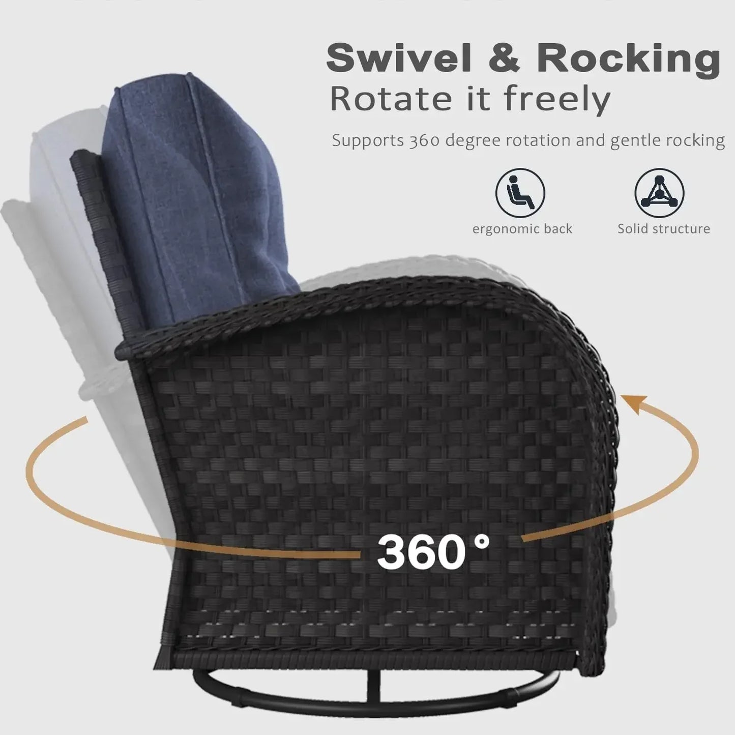 Outdoor 5 Piece Rattan Wicker Furniture Set With Swivel Rockers