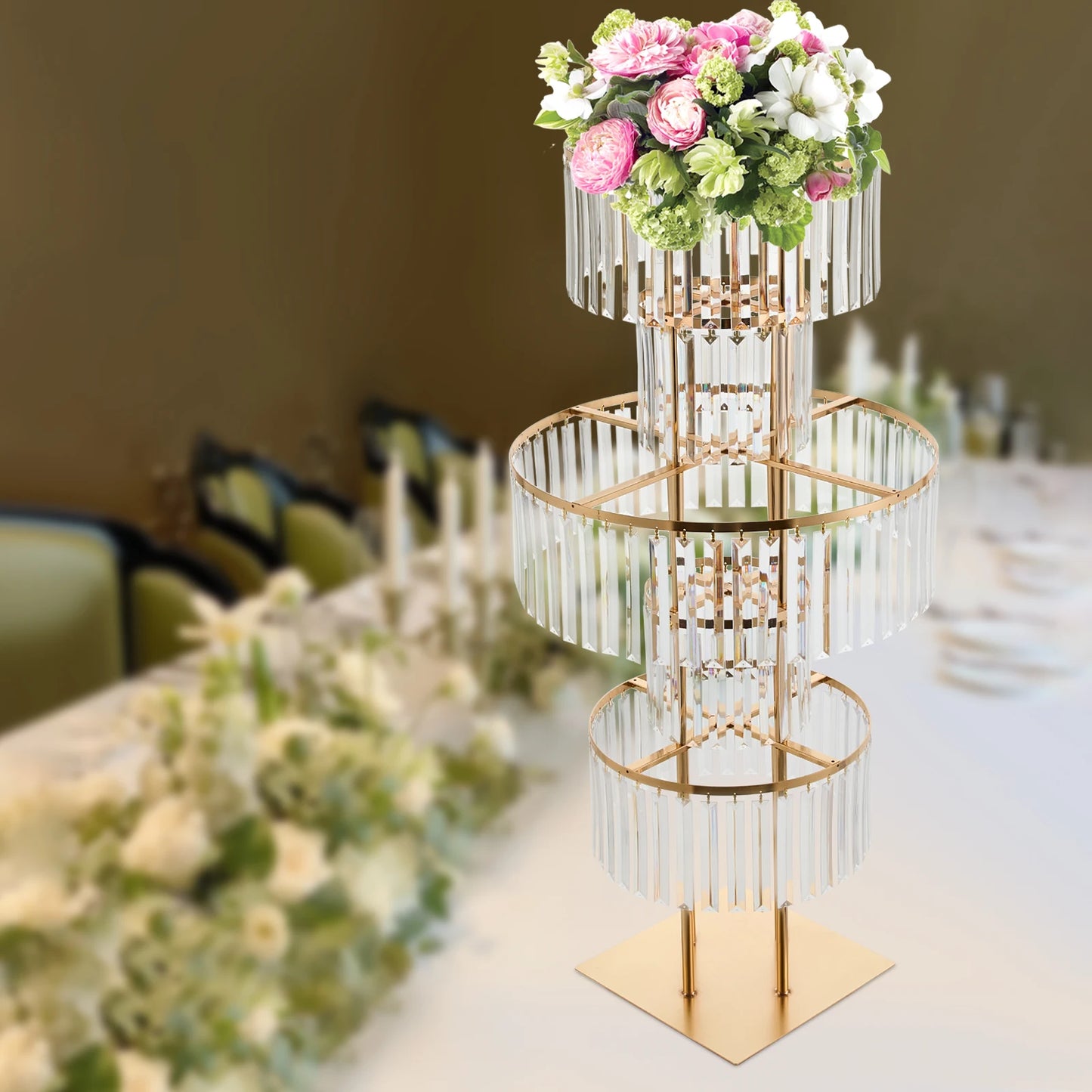 5 Tier Wedding Centerpiece Stand Acrylic Flower Vase With Hanging