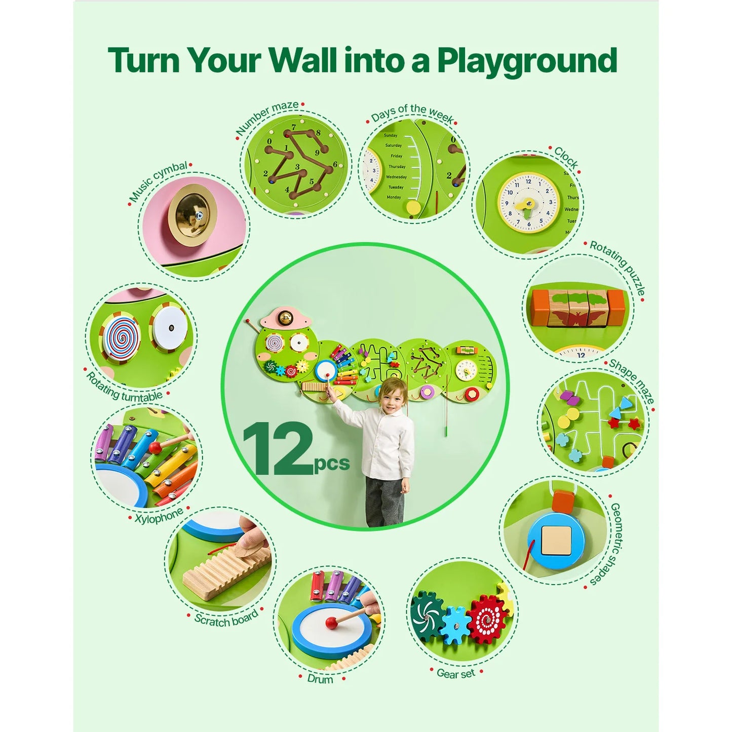 SucceBuy Caterpillar Children Wall Busy Board Montessori Sensory Center