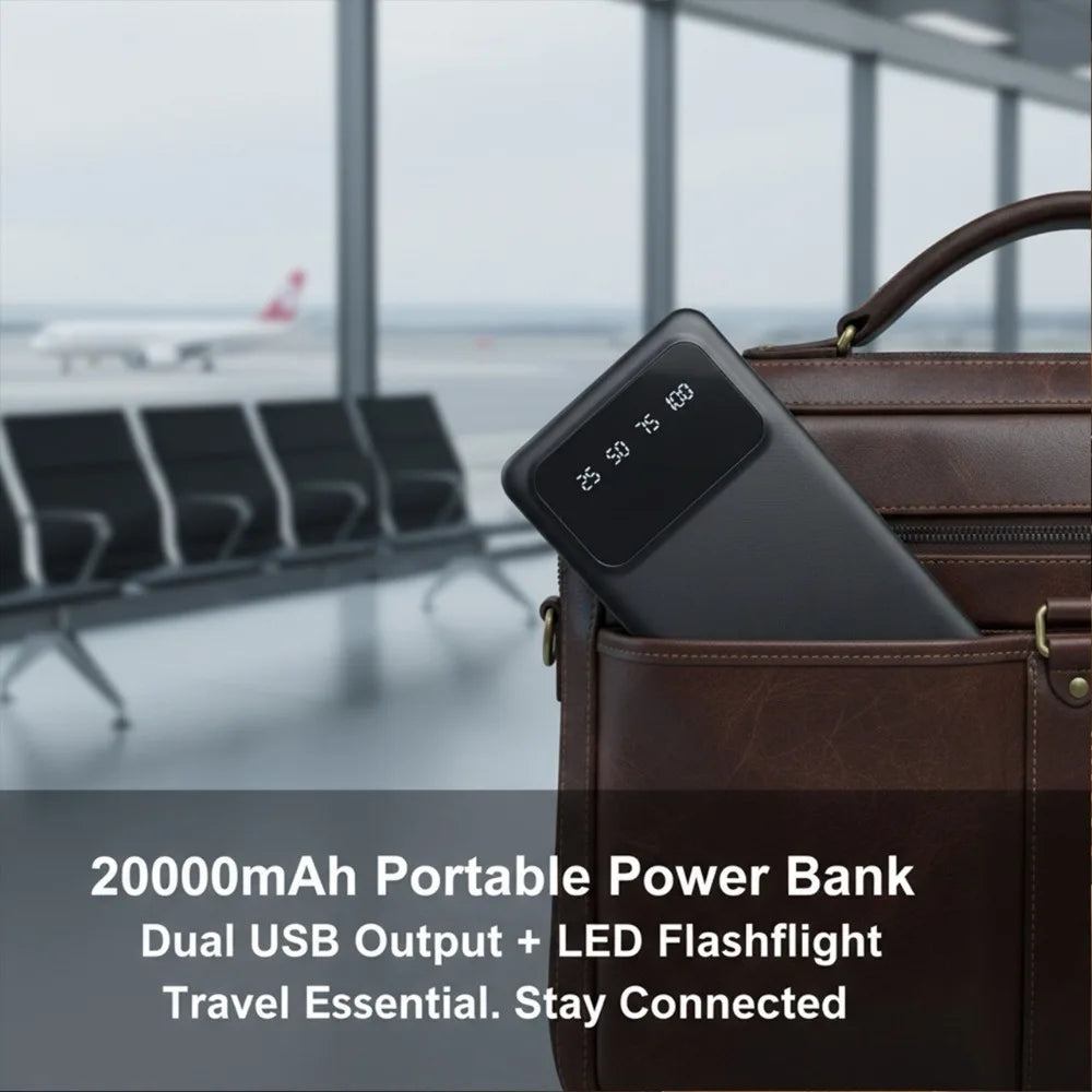 20000mAh Dual USB Power Bank With LED Display Type-C And Micro Inputs