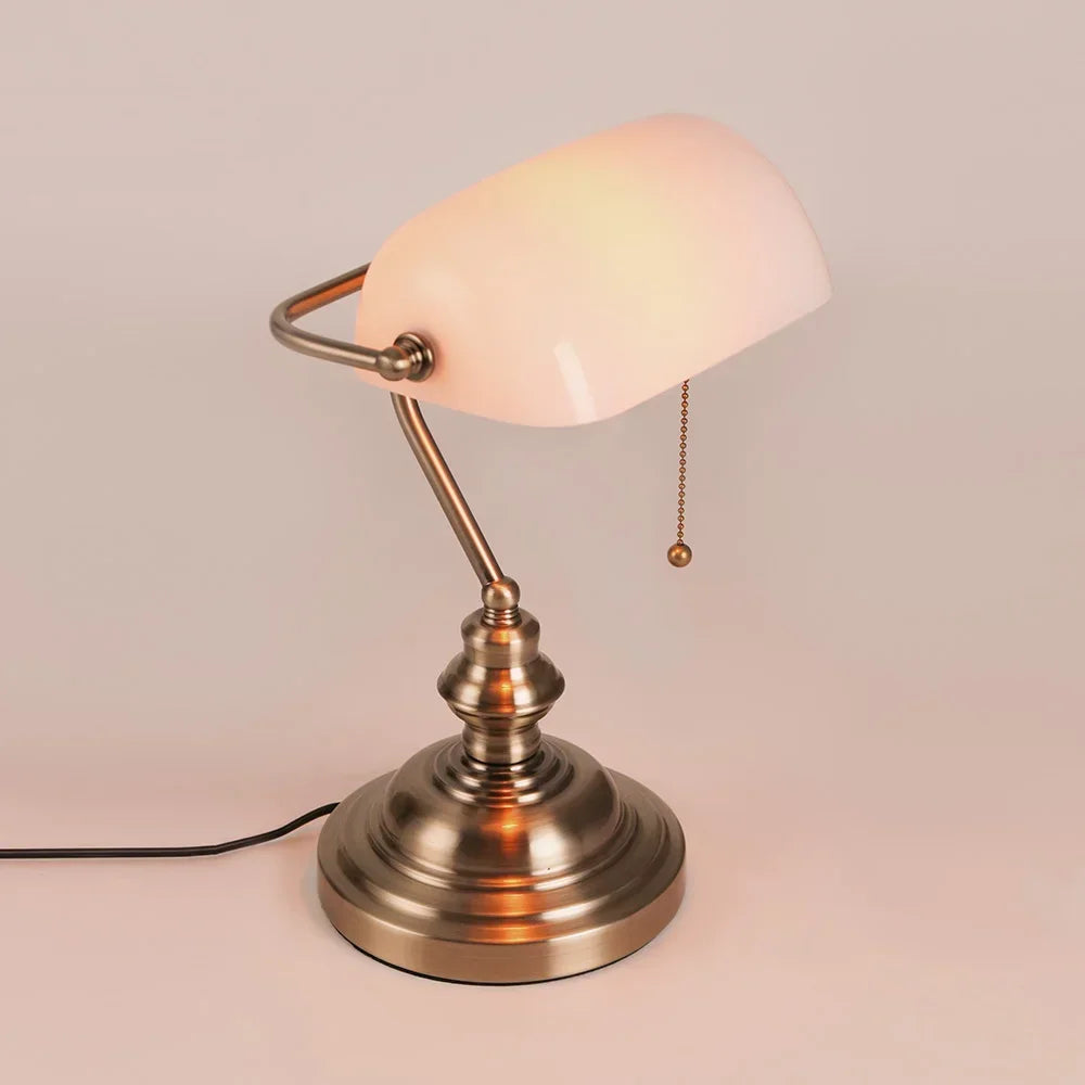 Newrays Desk Lamp Glass Banker Lamp Zipper Switch Home Office
