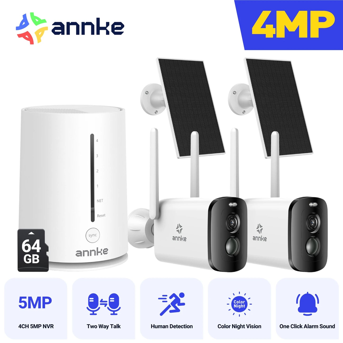 ANNKE 4MP Solar Wireless Security Cameras With 4CH NVR