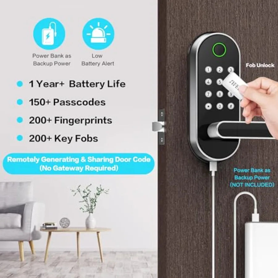 Fingerprint Smart Door Lock With Handle And Keypad Keyless Entry