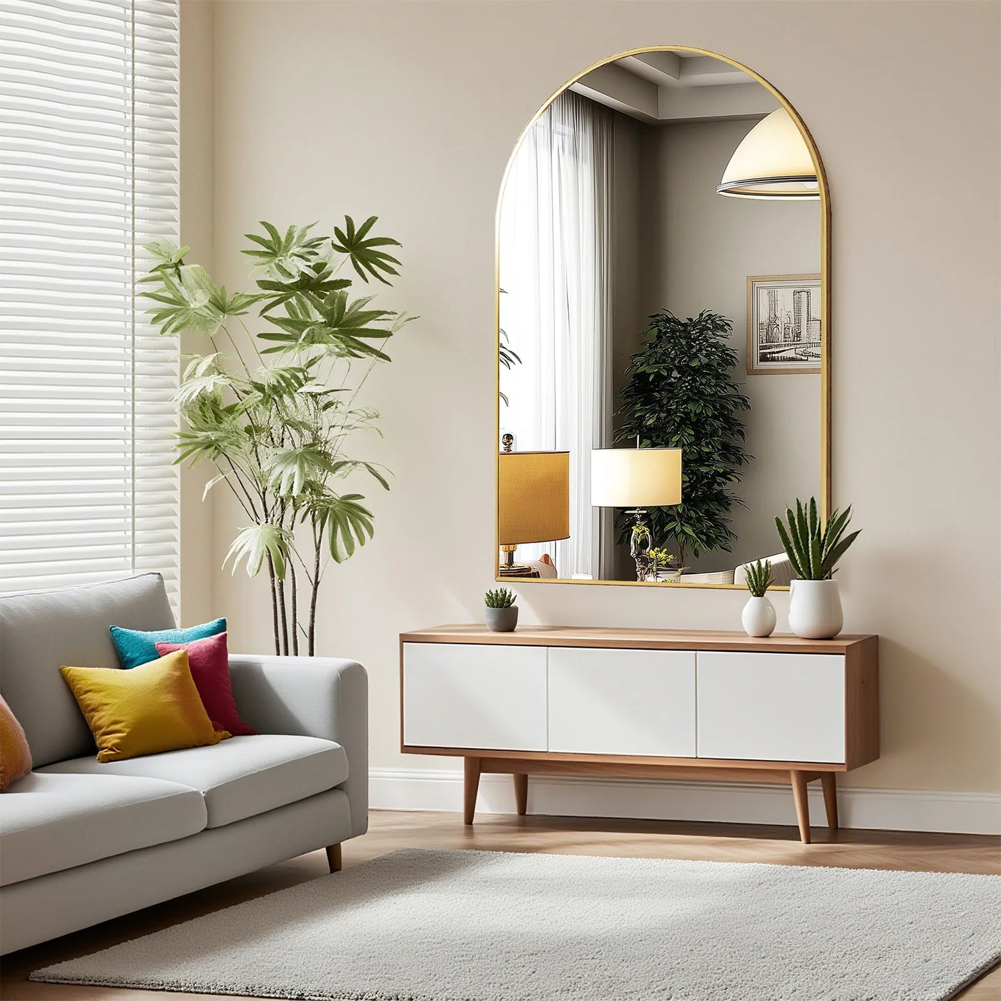 JHK Arched Metal Framed Mirror For Wall Bathroom Bedroom Entryway