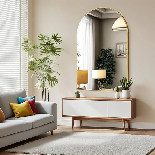 JHK Arched Metal Framed Mirror For Wall Bathroom Bedroom Entryway