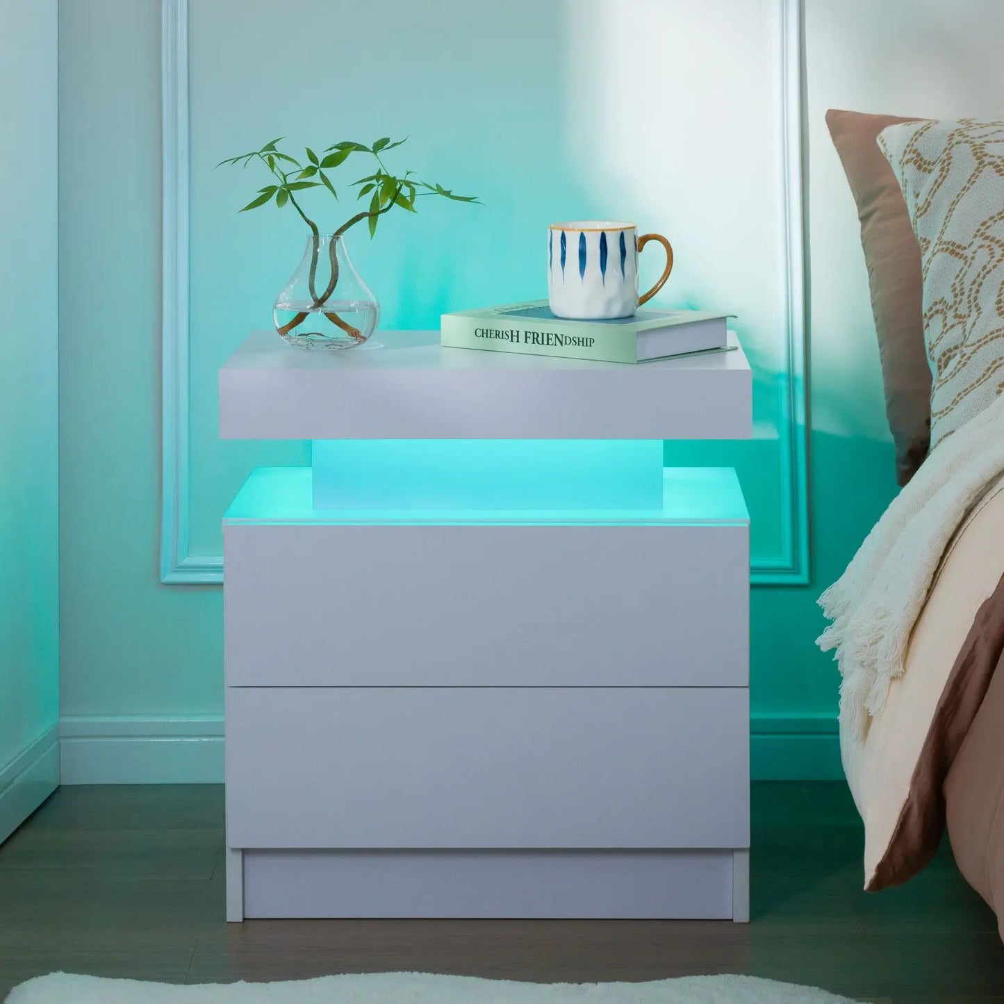 Cubehom LED Nightstands Set Of 2 With Drawers Bedside Tables