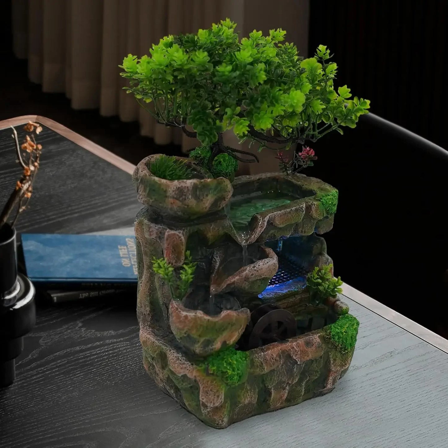 Indoor Waterfall Meditation Tabletop Fountain With LED Light And Pump