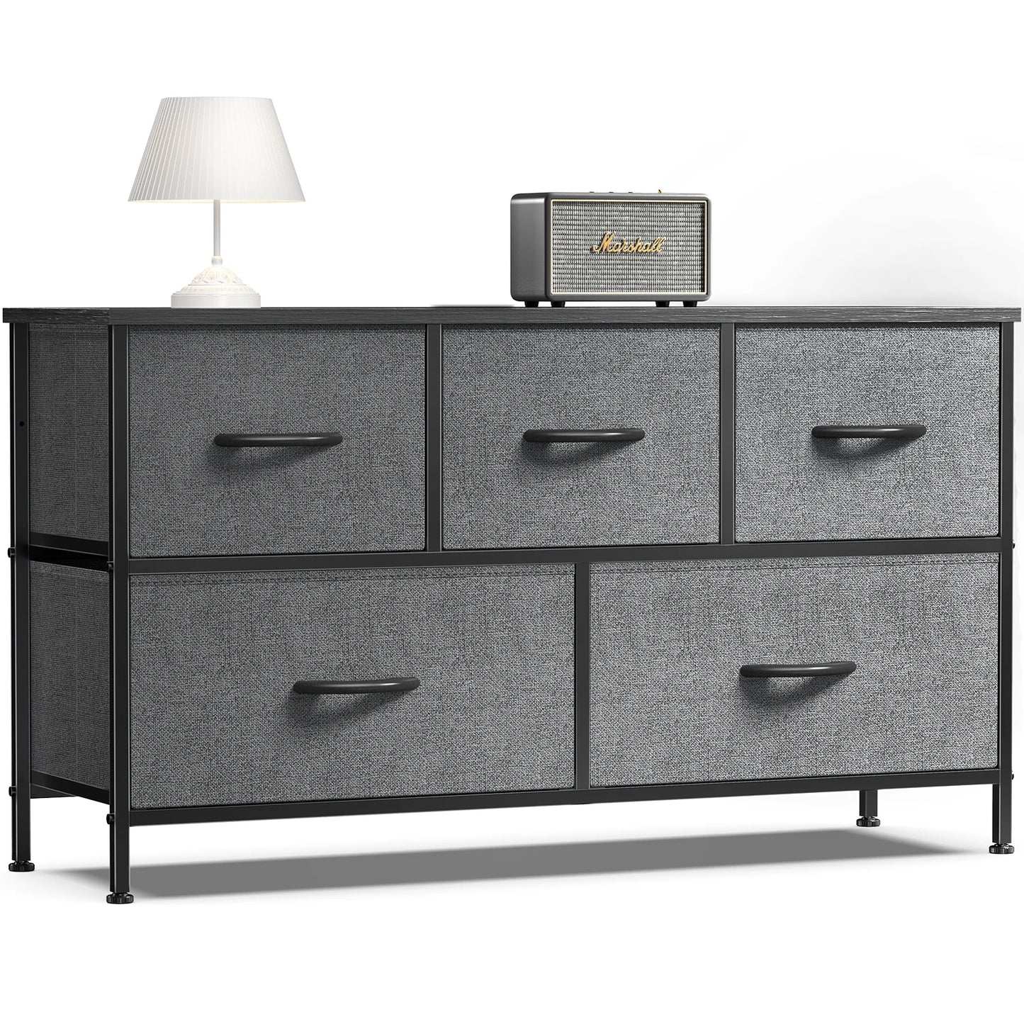 JHK Living Room Display Cabinet With Fabric Drawers Steel Frame