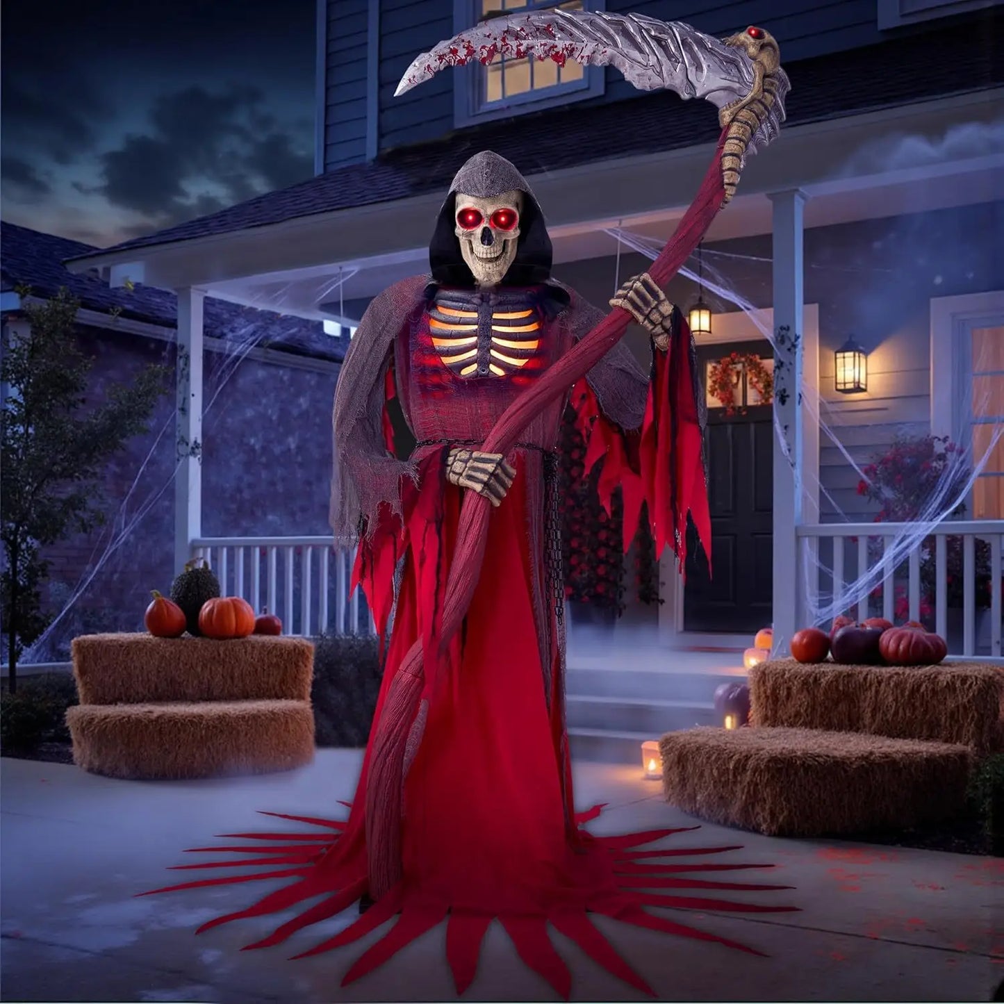 Animated Grim Reaper Halloween Decor With Motion Sensor And Scythe