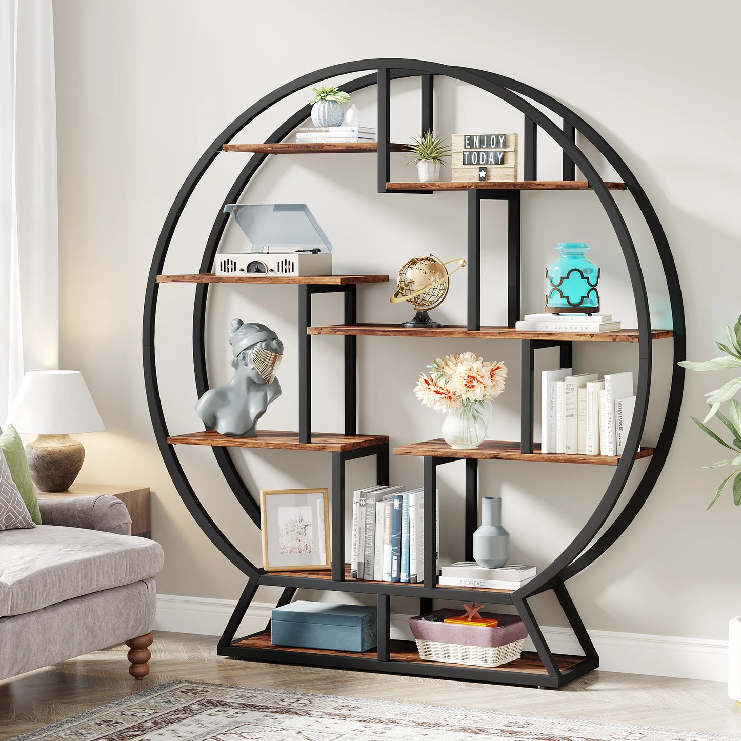 Tribesigns Etagere Bookcase Five Tier Iron Frame Shelves