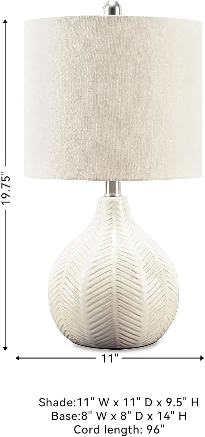 Ceramic Table Lamp With Herringbone Pattern And Drum Shade