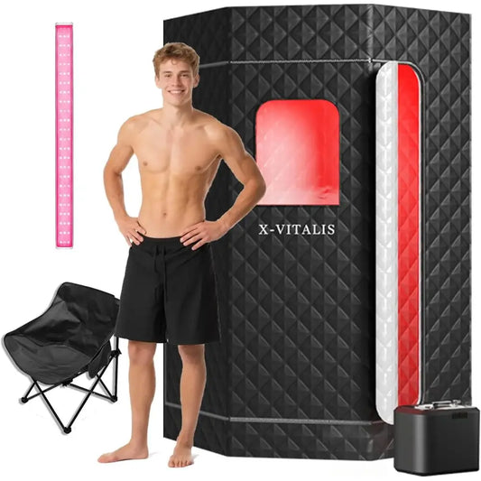 Steam Sauna With Red Light Therapy Panel For Home Spa