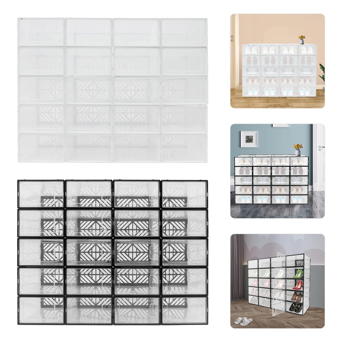 Shoe Storage Box Set, Transparent PP, Moisture Dust Proof Organizer
