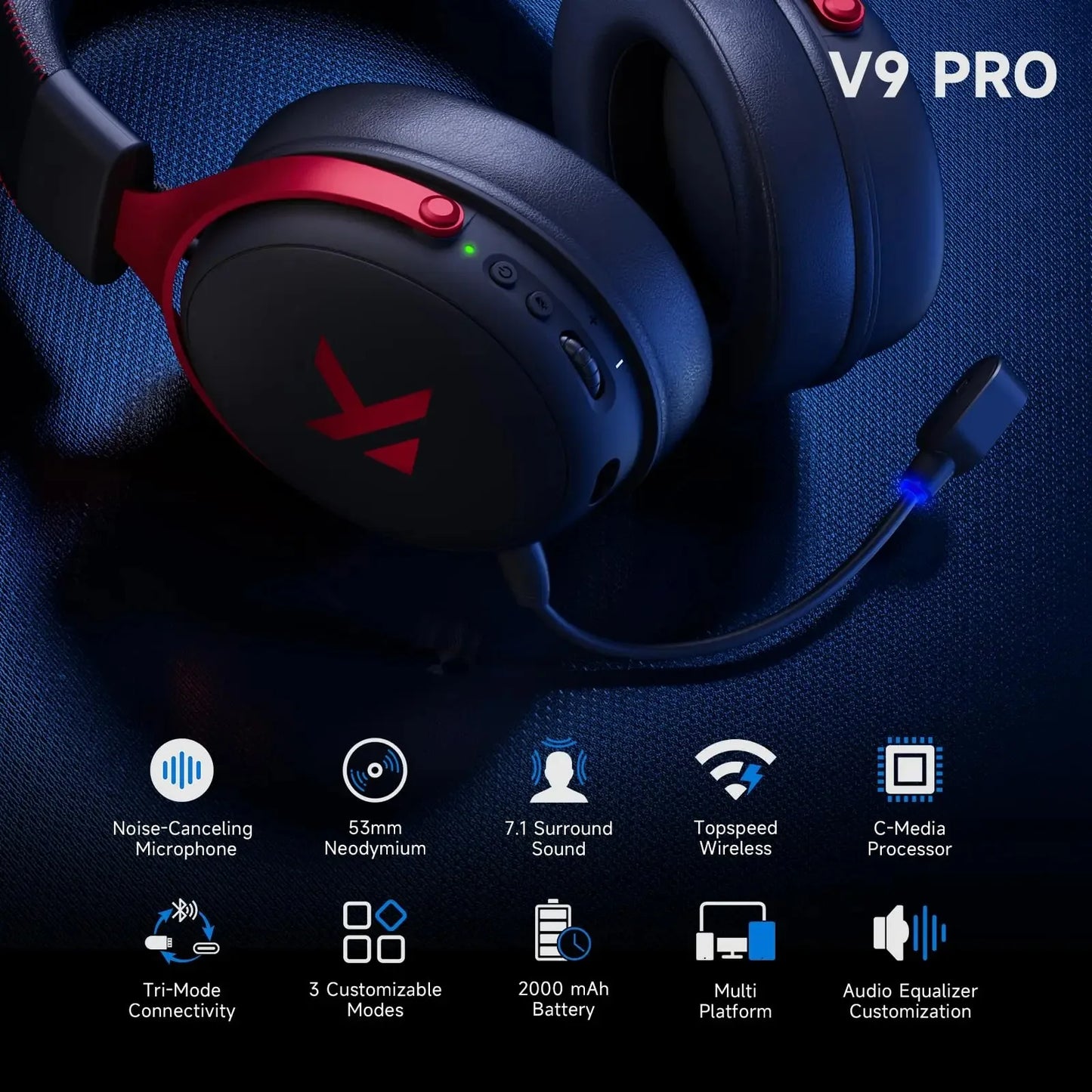 MCHOSE V9 Pro Wireless Headset With 7.1 Surround Sound Microphone