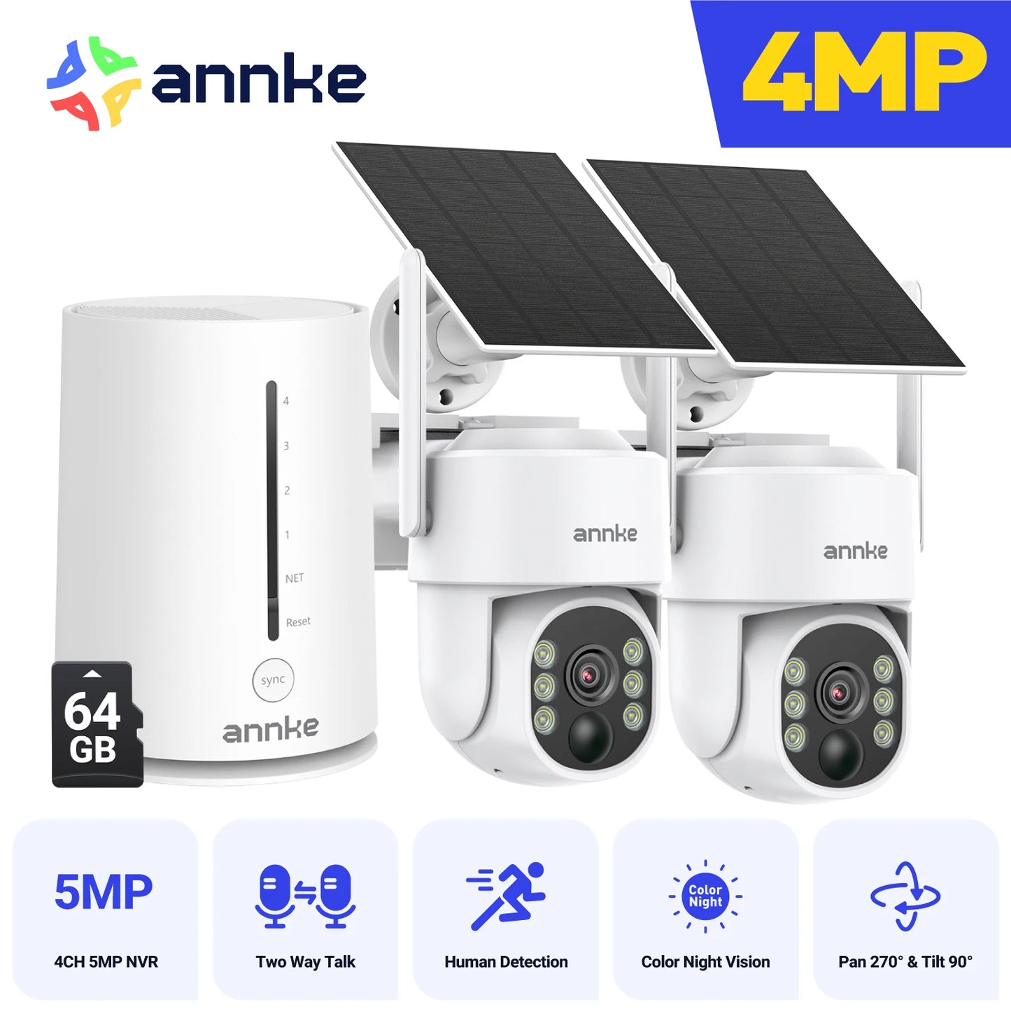 ANNKE 4MP Solar Wireless Security Cameras With 4CH NVR