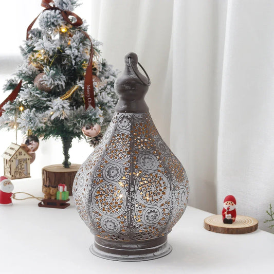 NEWIMAGE Moroccan Battery Powered Table Lamp Lantern For Outdoor Decor