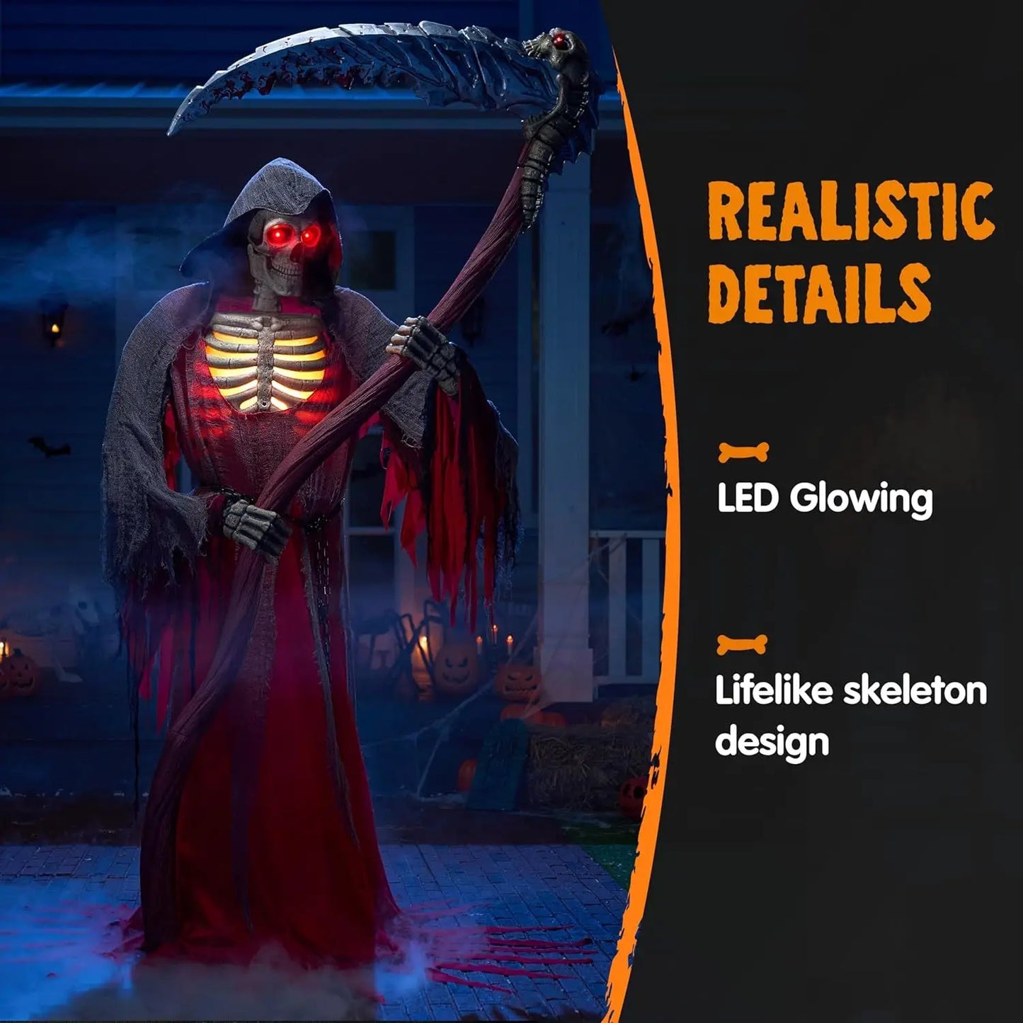 Animated Grim Reaper Halloween Decor With Motion Sensor And Scythe